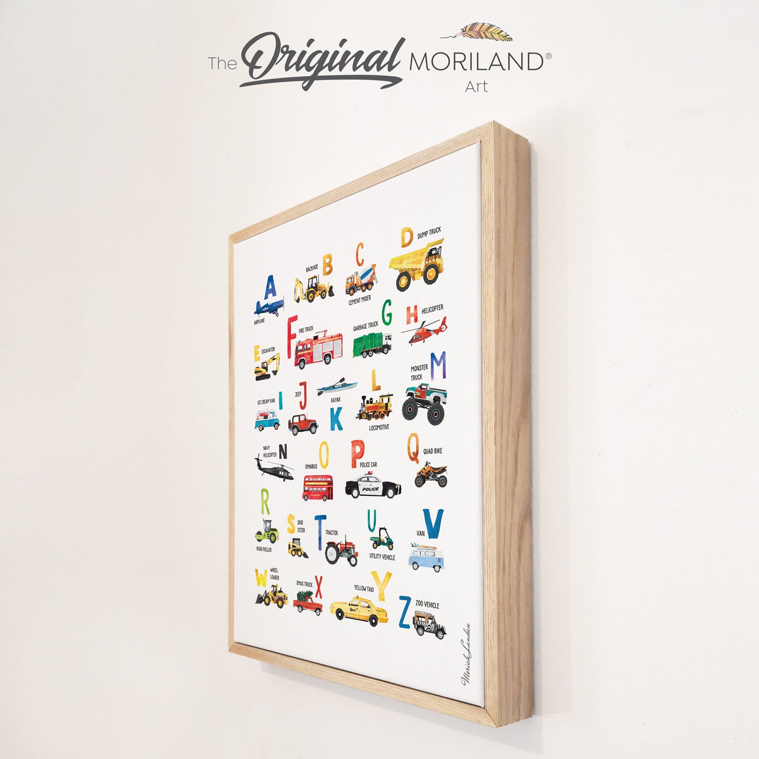 Vehicles Alphabet | Vertical - Framed Canvas Print