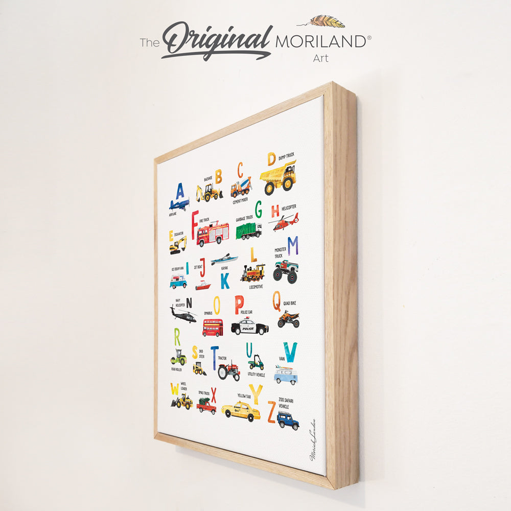 Alphabet Numbers and Vehicles - Framed Canvas Prints - Set of 8 - LAND80