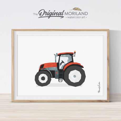 Red Tractor Wall Art Print for Boys Room Farm Bedroom Decor