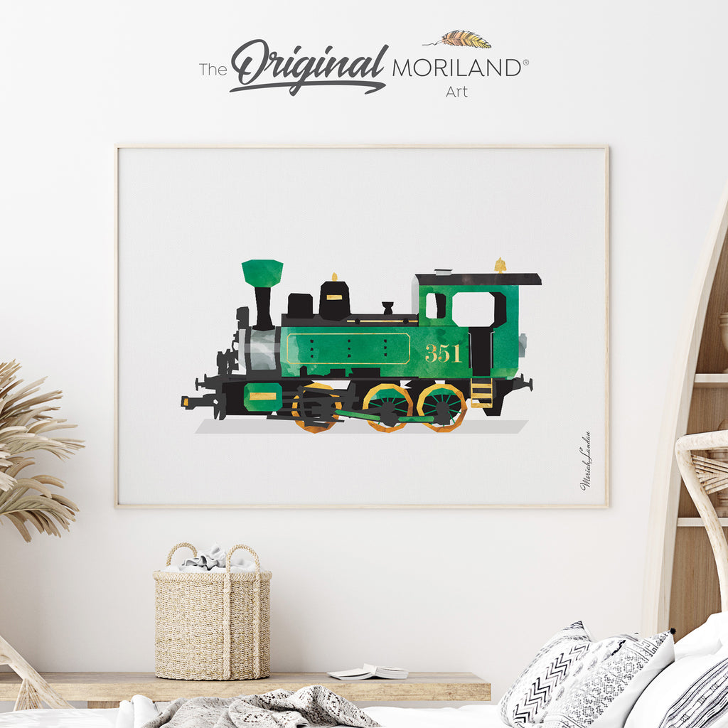 Steam locomotive train Fine Art Print for Boy Room Decor