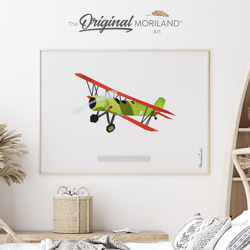 Vintage Baby Green Biplane Fine Art Paper Print