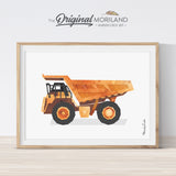 Dump truck watercolor wall art print for boy room and nursery decor