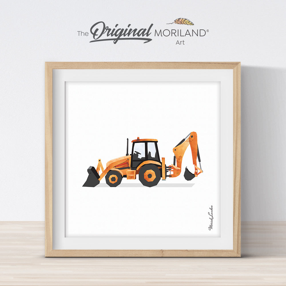 Orange Backhoe Print - Printable Art