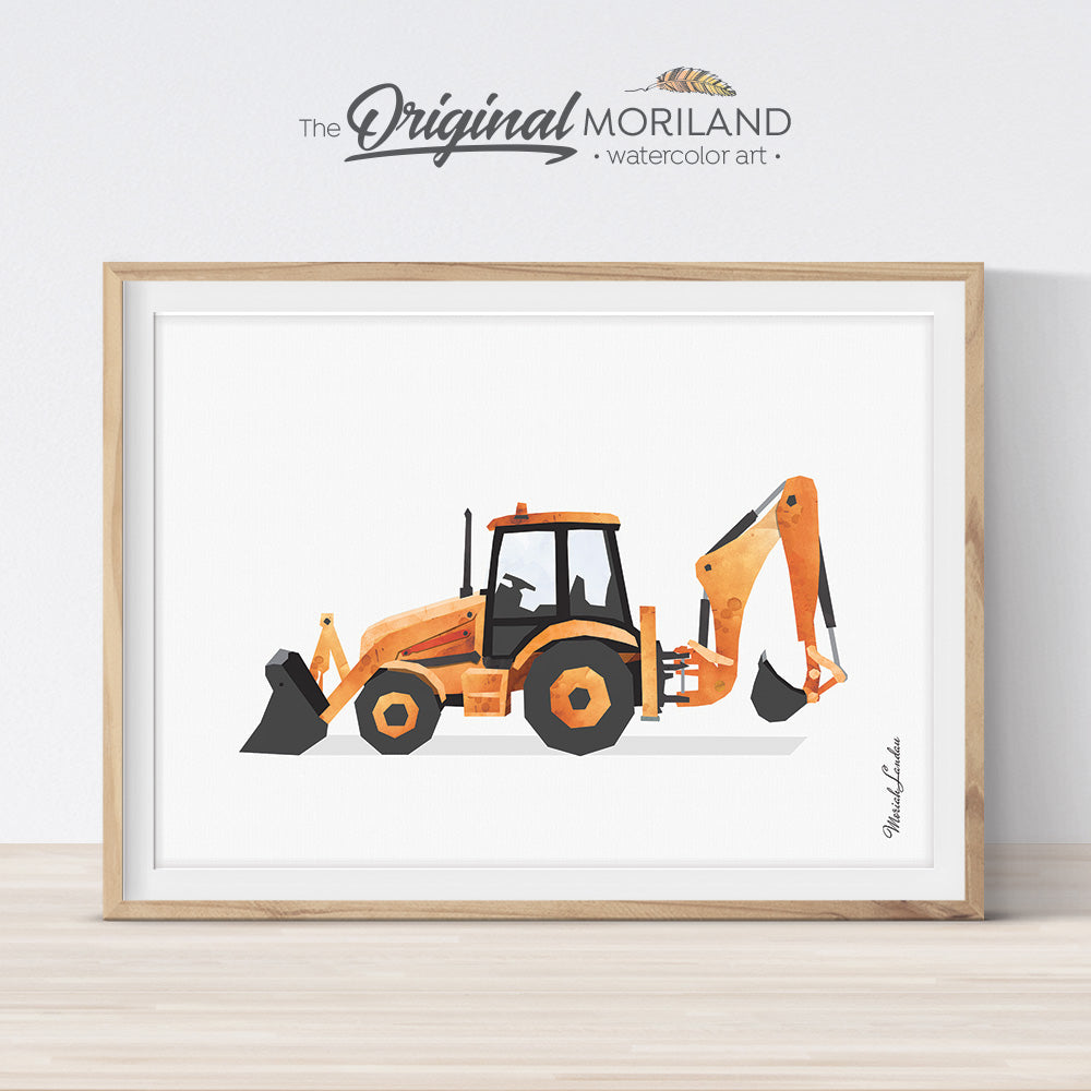 Orange Backhoe Digger Wall Art for Big Boy Room decor