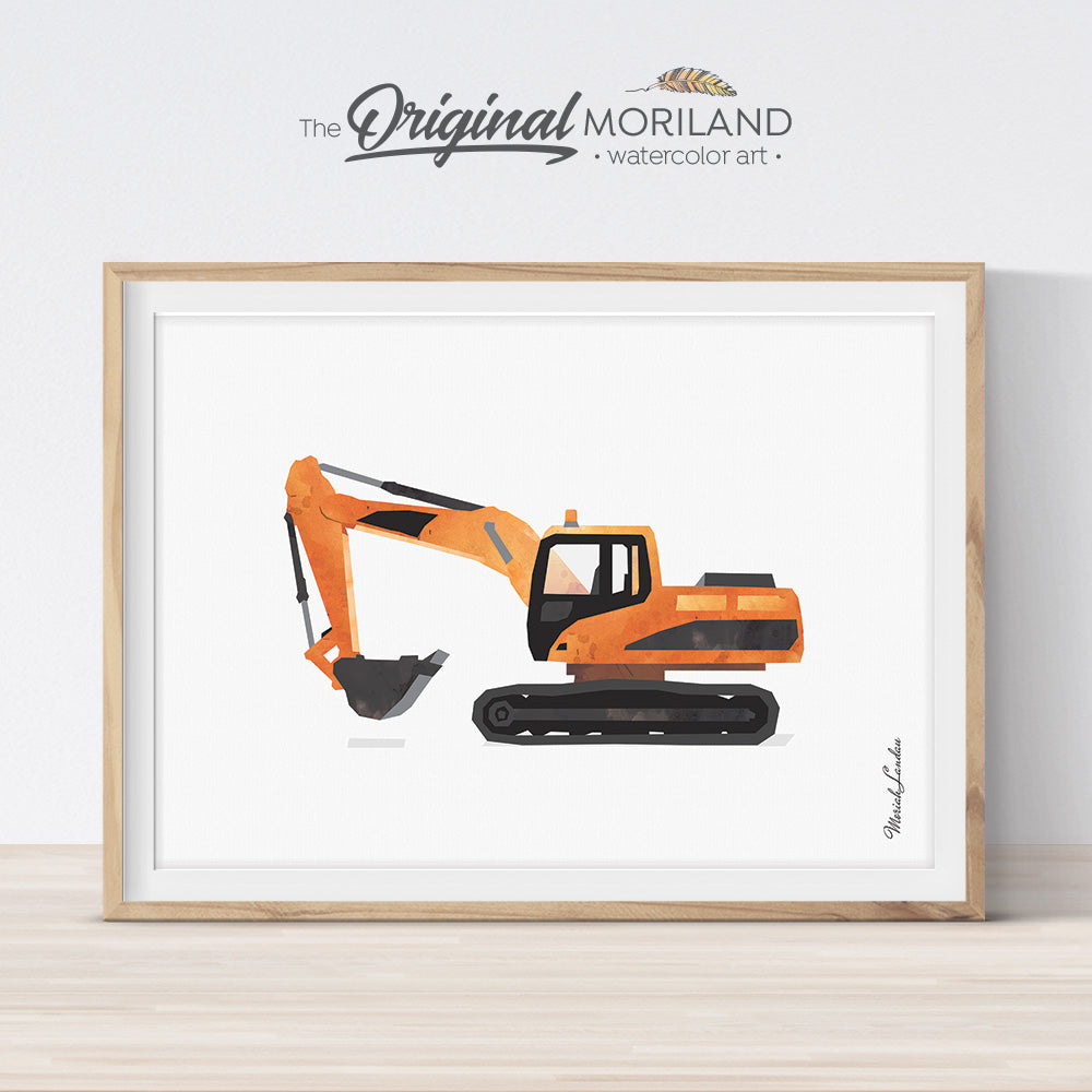 Excavator Digger Wall Art Print for Toddler Boys Room Decor