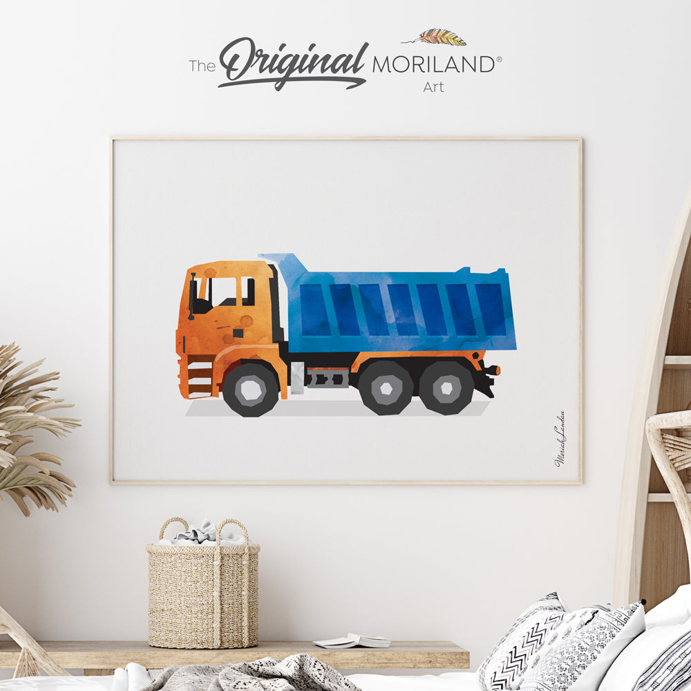 watercolor dump truck wall art print for boy bedroom by MORILAND