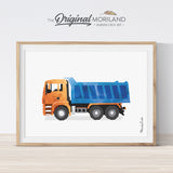 Dump truck watercolor wall art print for boy room and nursery decor