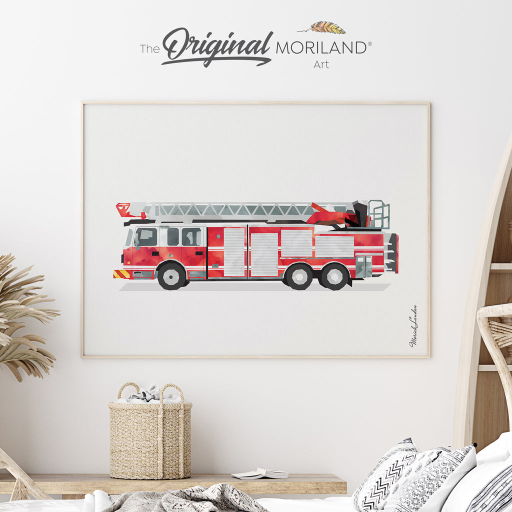 Fire Truck Engine  Fine Art Print for Boy Room Decor