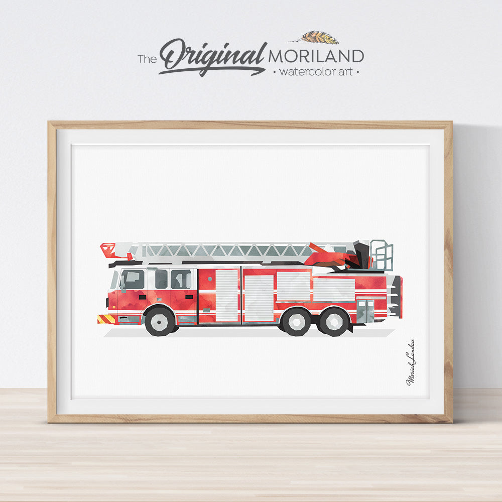 Fire Truck Print, Fire Truck Printable, Ladder Truck Print, Firetruck Decor, Transportation Prints, Big Boy Room Decor, Kids Bedroom Art