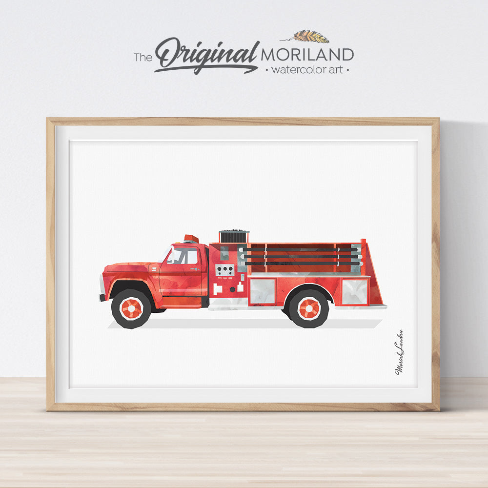 Vintage fire engine fire truck wall art print for boy room decor