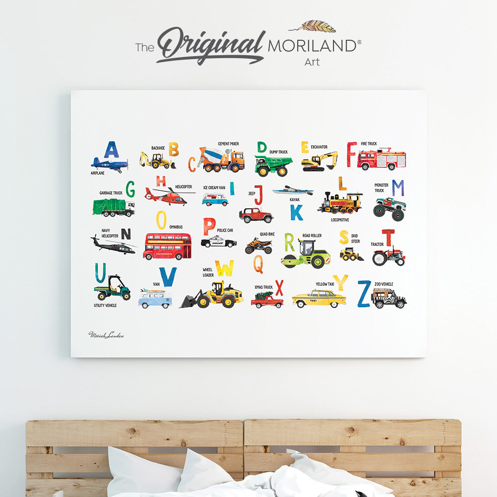 Transportation Alphabet Canvas Print | Alphabet Transportation Canvas Print, Excavator Print, Digger Art, Toddler Room Decor, Boy Nursery Decor, Truck Print, Big Boy Room Art, Transportation Art, Preschool Alphabet, Kids Poster