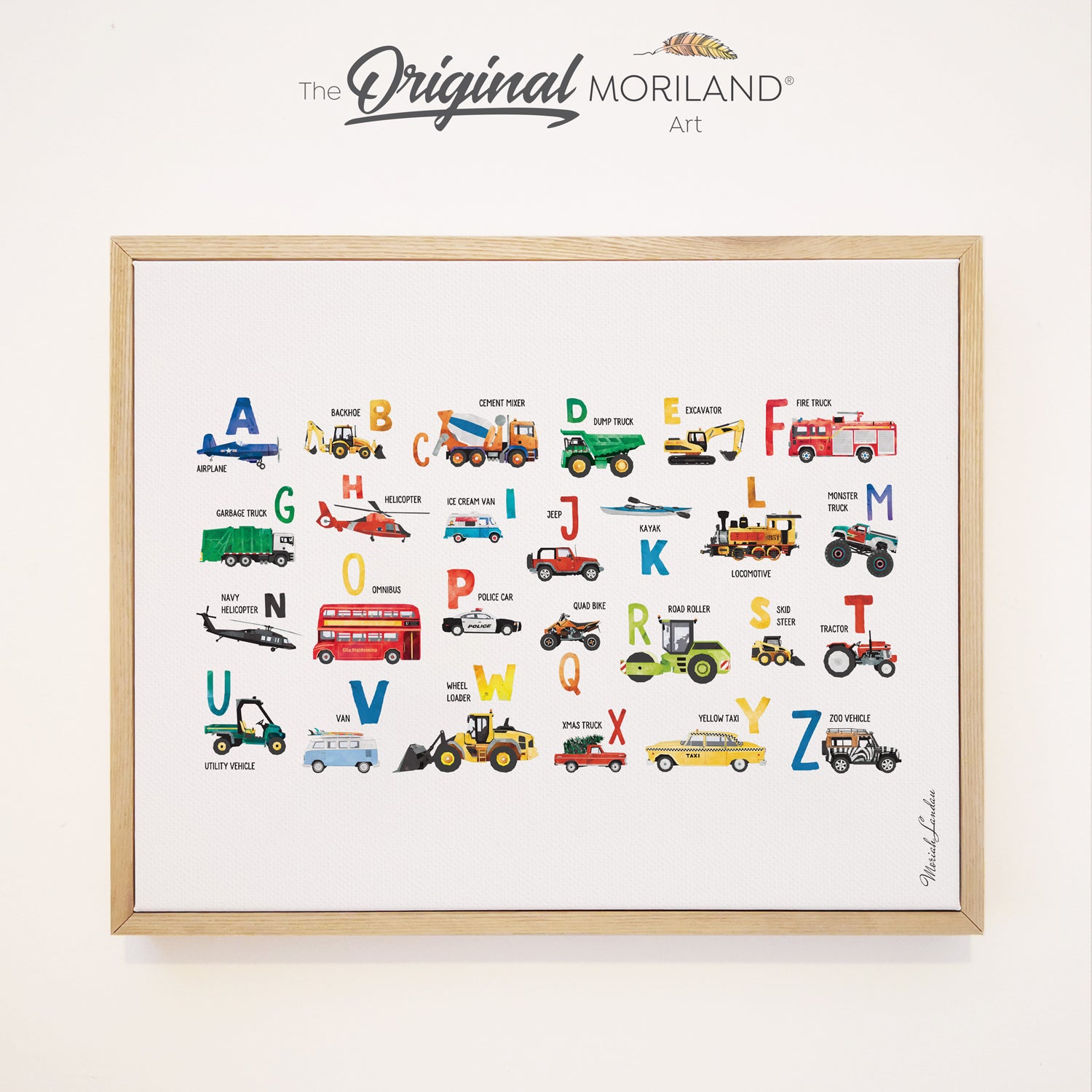 Transportation Alphabet Canvas Print | Alphabet Transportation Canvas Print, Excavator Print, Digger Art, Toddler Room Decor, Boy Nursery Decor, Truck Print, Big Boy Room Art, Transportation Art, Preschool Alphabet, Kids Poster by MORILAND