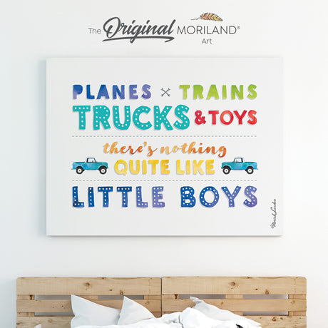 "Planes Trains Trucks and Toys There's Nothing Quite Like Little Boys" Quote Canvas Print | Boy Nursery Canvas Print, Transportation Wall Art, Truck Canvas Print, Boy Bedroom Art, Toddler Art, Car Bedroom Decor, Car Canvas Print, Truck Party Decor, Preschool Canvas, Kids Poster