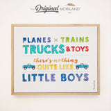 "Planes Trains Trucks and Toys" Quote - Framed Canvas Print | Boy Nursery Canvas Print, Transportation Wall Art, Truck Canvas Print, Boy Bedroom Art, Toddler Art, Car Bedroom Decor, Car Canvas Print, Truck Party Decor, Preschool Canvas, Kids Poster