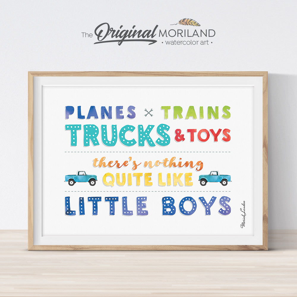 Planes Trains Trucks and Toys Print, Transportation, Vehicle Art, Boy Nursery Decor, Playroom Wall Art, Boy Bedroom Art, Printable quote
