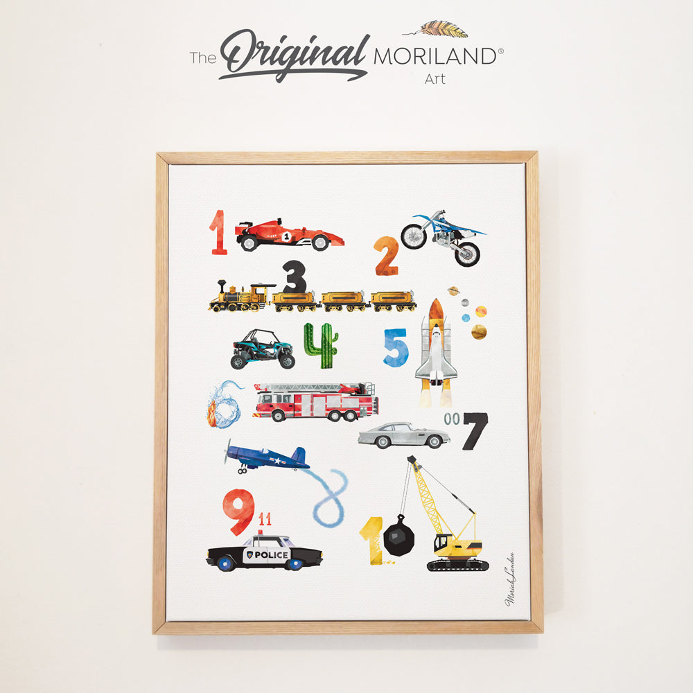 Numbers Transportation | Vertical - Framed Canvas Print, 123 Print, 1-10 Poster, Educational Numbers Wall Art, ABC Print, Alphabet Art, Nursery Decor, Vertical, Construction Print, Car Print, Classroom Wall Art, Kids Poster, Excavator Print, Digger Art, Toddler Room Decor, Boy Nursery Decor, Truck Print, Big Boy Room Art, Transportation Art, Preschool Alphabet, Kids Poster by MORILAND
