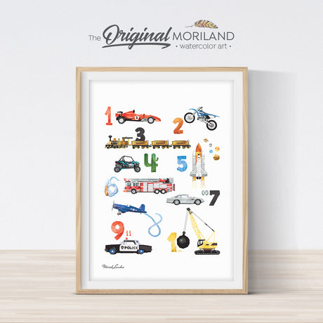 Transportation vehicle Alphabet numbers print for boy room decor