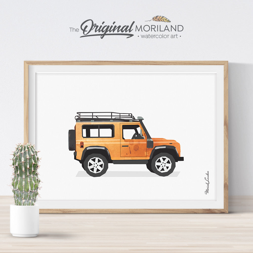 Watercolor Orange SUV car wall art print for boy and girl bedroom decor by MORILAND