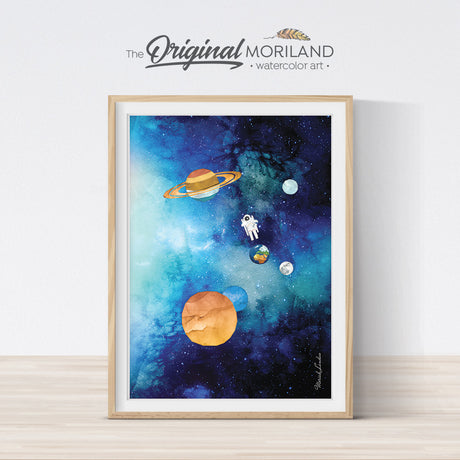 Watercolor Space Planets Galaxy Printable Wall Art for Boys Room Decor