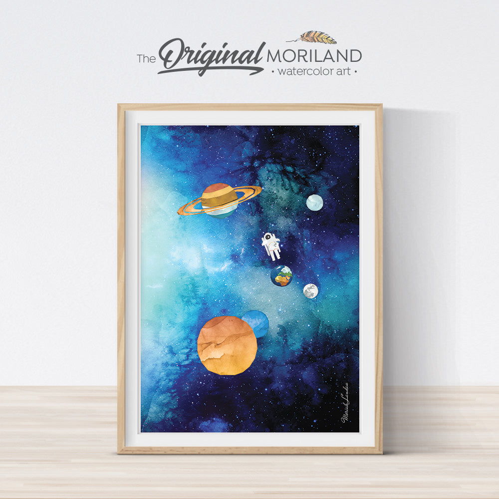 Watercolor Space Planets Galaxy Printable Wall Art for Boys Room Decor