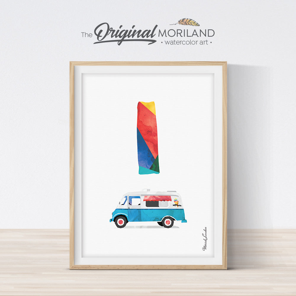 Alphabet Letter I Ice Cream Truck Wall Art print for playroom decor