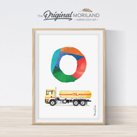 Transportation Alphabet Print letter O oil truck wall art for boys room