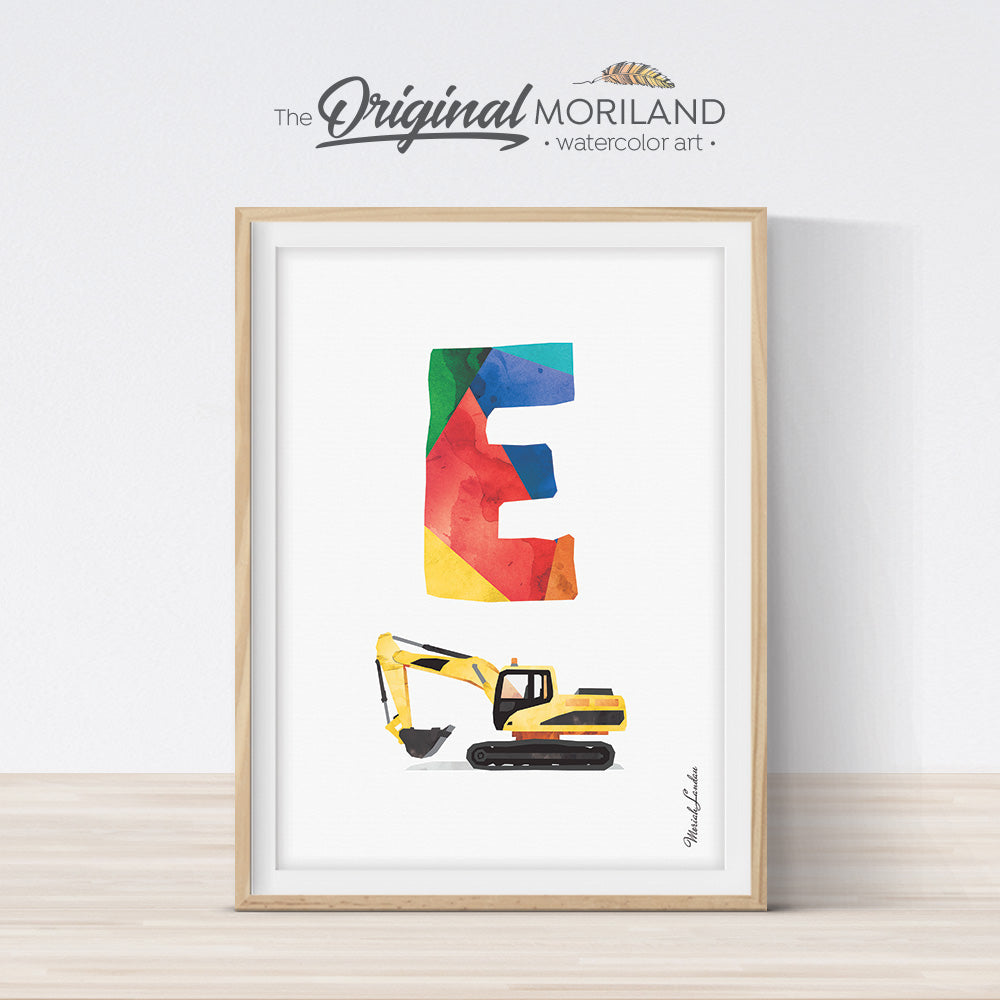 Alphabet Letter E Wall Art Digger Print for boy room decor