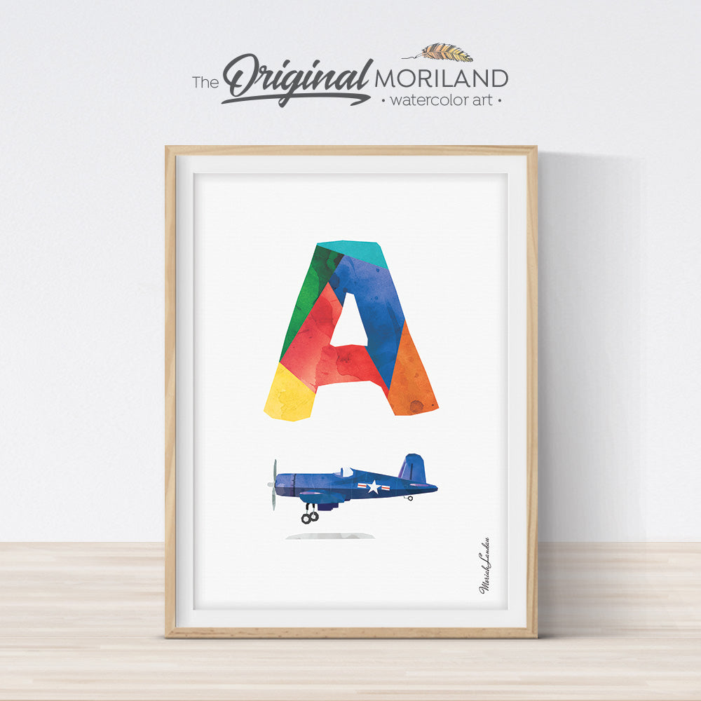 Alphabet Art Letter A Wall Art Print for Boy Bedroom Decor