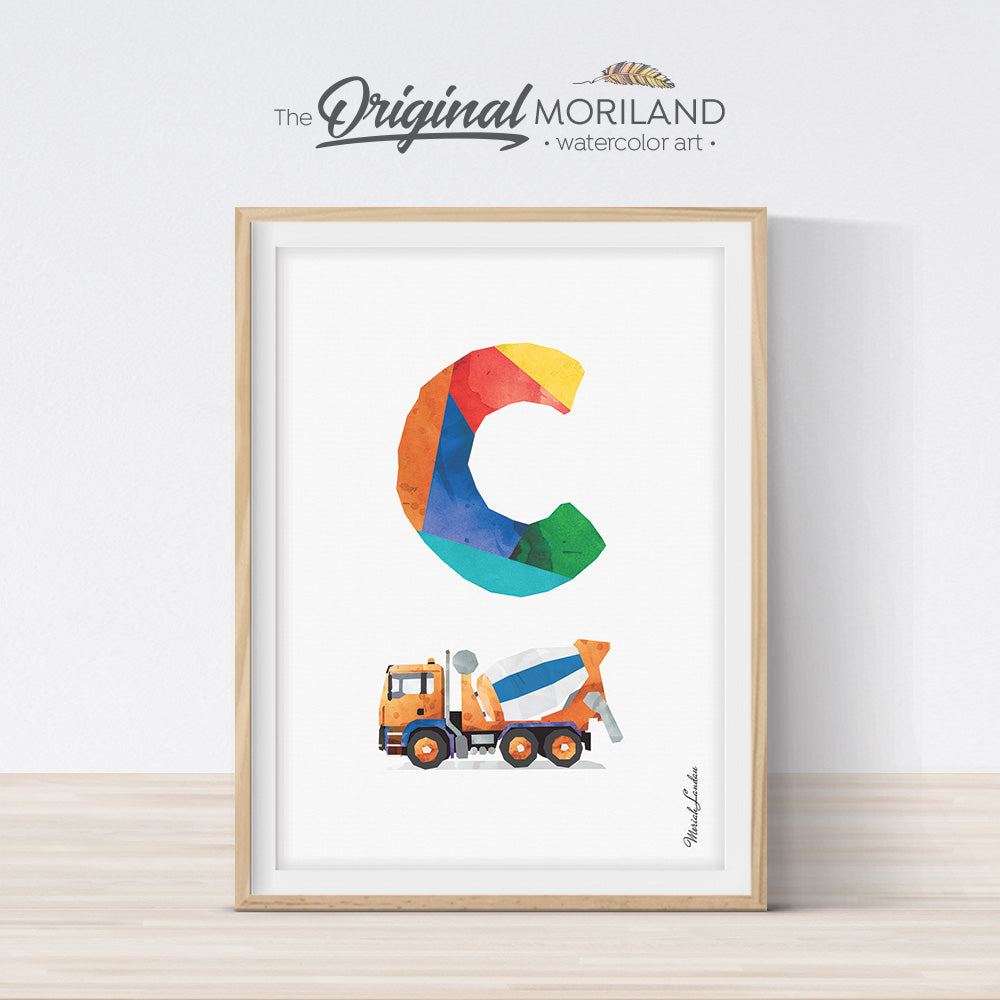 Transportation Alphabet Letter C Wall Art Print for boy bedroom decor