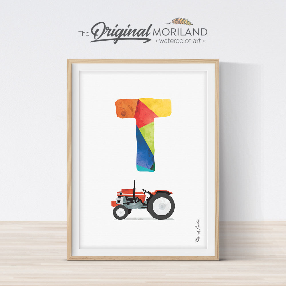 Alphabet Letter T Tractor Wall Art for farmhouse bedroom or playroom