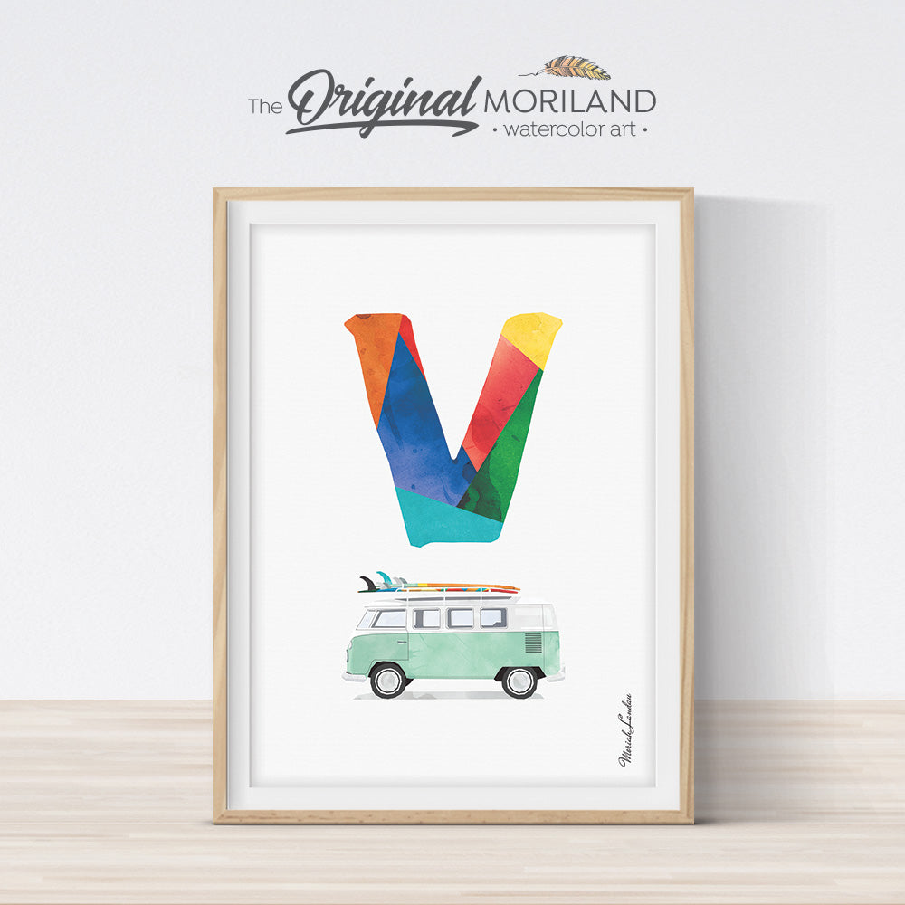 Letter V Van print wall art preschool and kids room decor