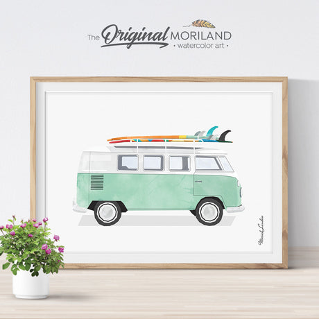 VW bus Wall Art with surfboard for girl decor