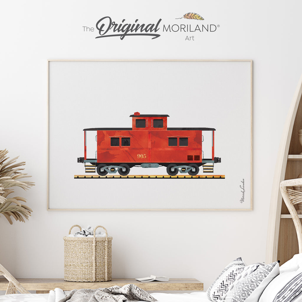 Caboose Print, Caboose Wall Art, Railroad Car Room Decor, Train Decor, Vintage Train, Train Nursery, Train Bedroom, Transportation Art, MORILAND