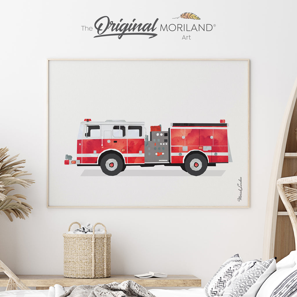 Fire Truck Engine Fine Art Print for Boy Room Decor