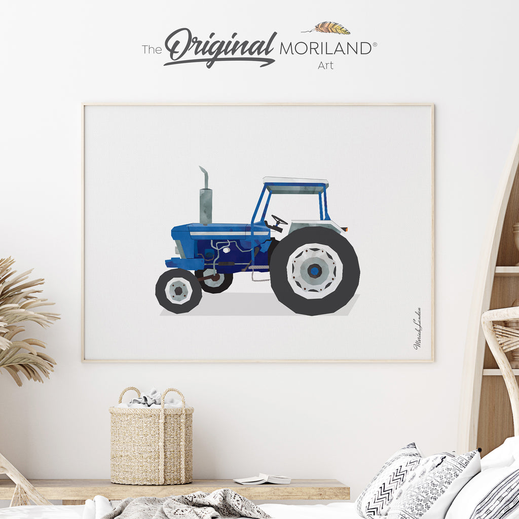 Old tractor watercolor print for boy room decor by MORILAND
