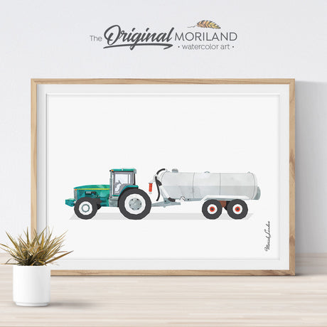 tractor watercolor wall art print for boy room and nursery decor