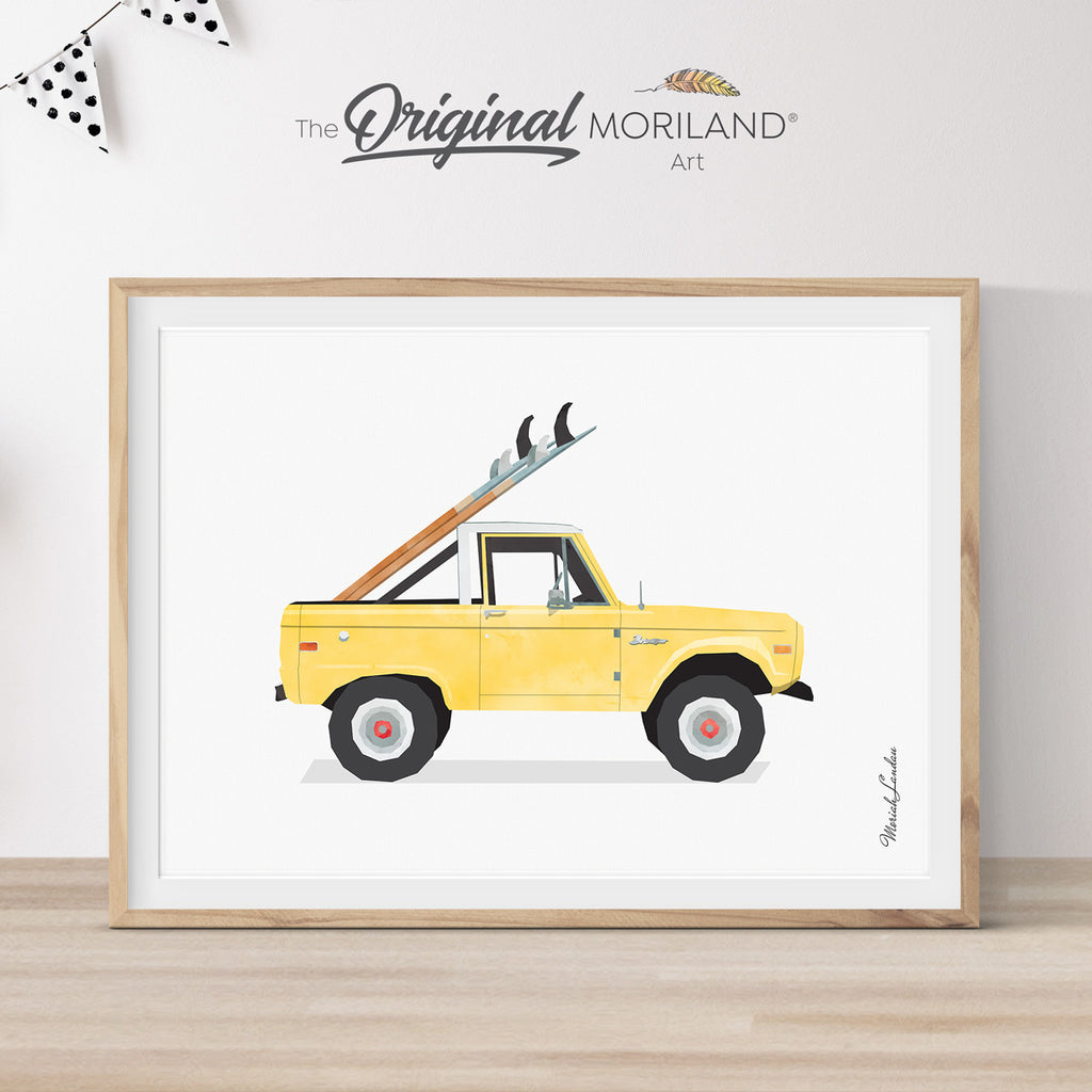 bronco truck with surfboards surf art print by MORILAND