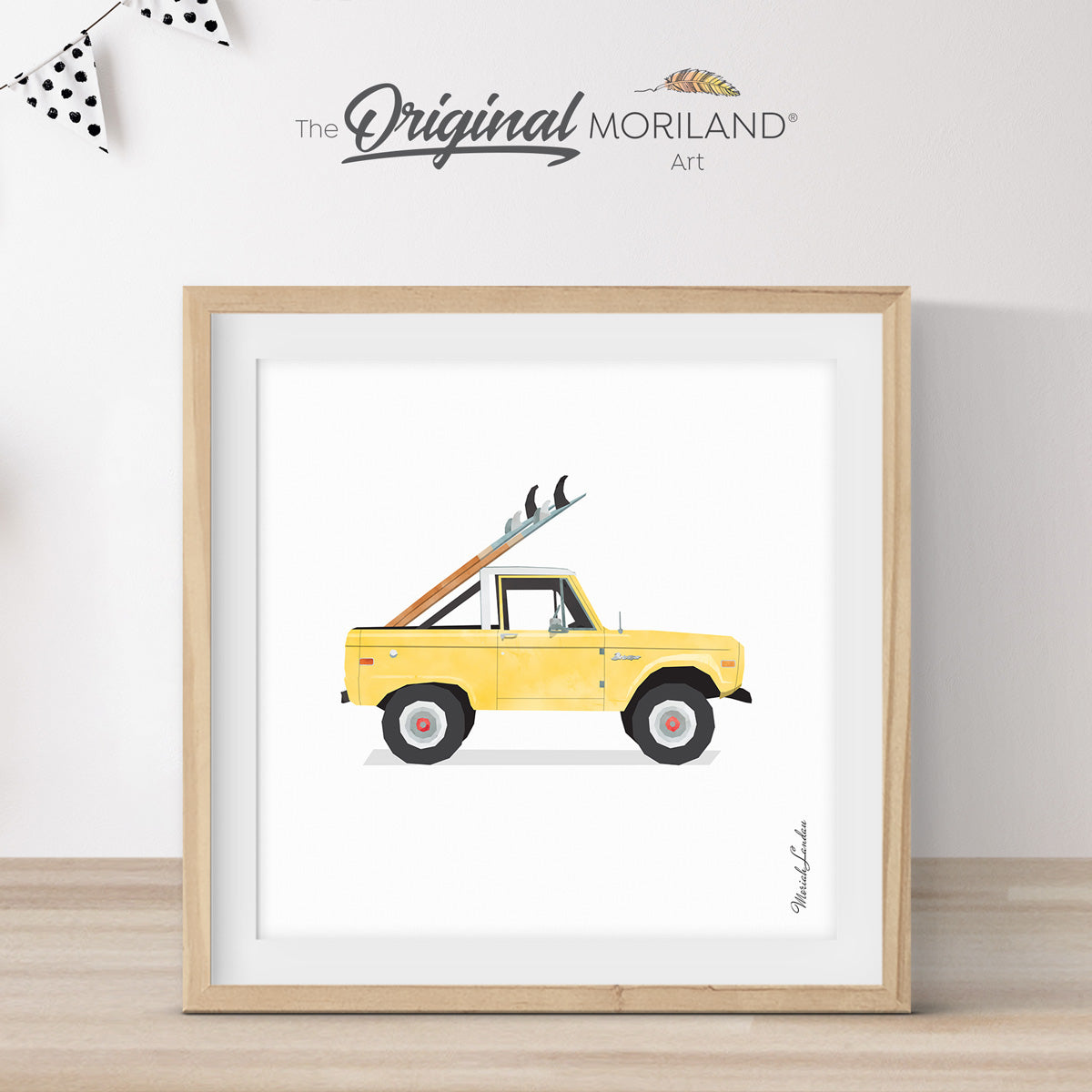 Muted Yellow Open Truck with Surfboard Print - Printable Art