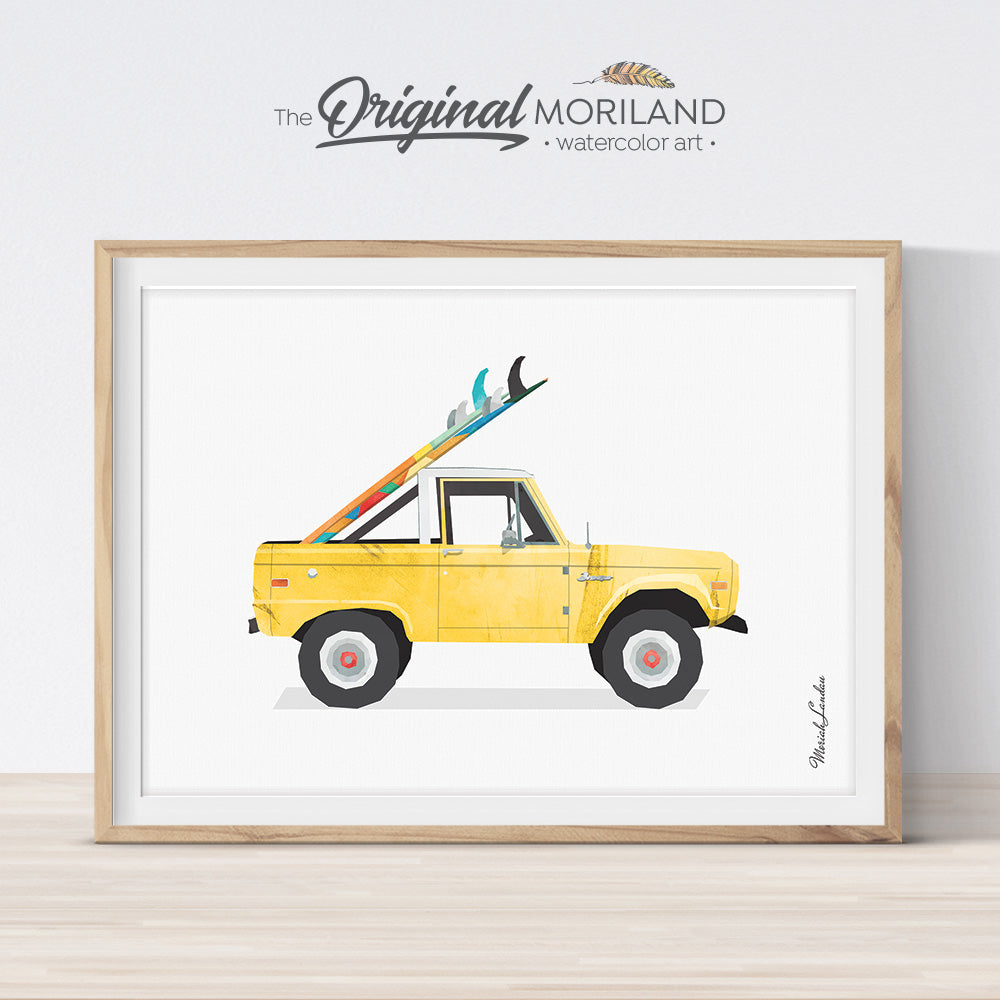 Bronco Wall Art Print with surfboard for kids room decor