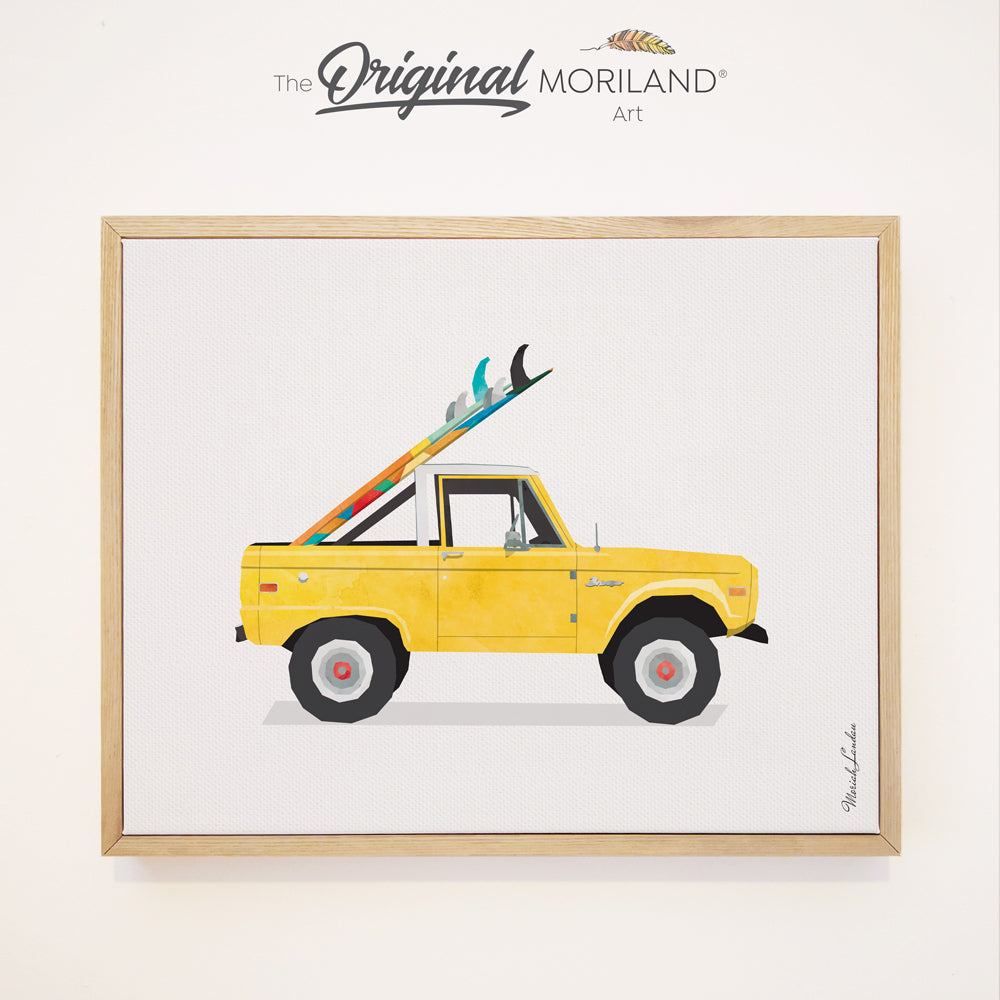 Open Truck with Surfboard - Framed Canvas Print