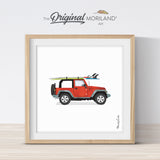 Red 4WD with Surfboard Print - Printable Art