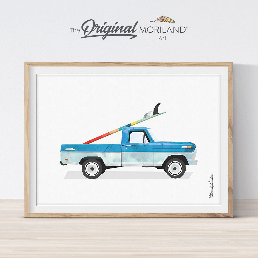 Pickup Truck with Surfboard Print - Printable Art
