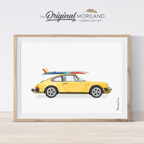 classic Porsche 911 Print with Surfboard wall art print