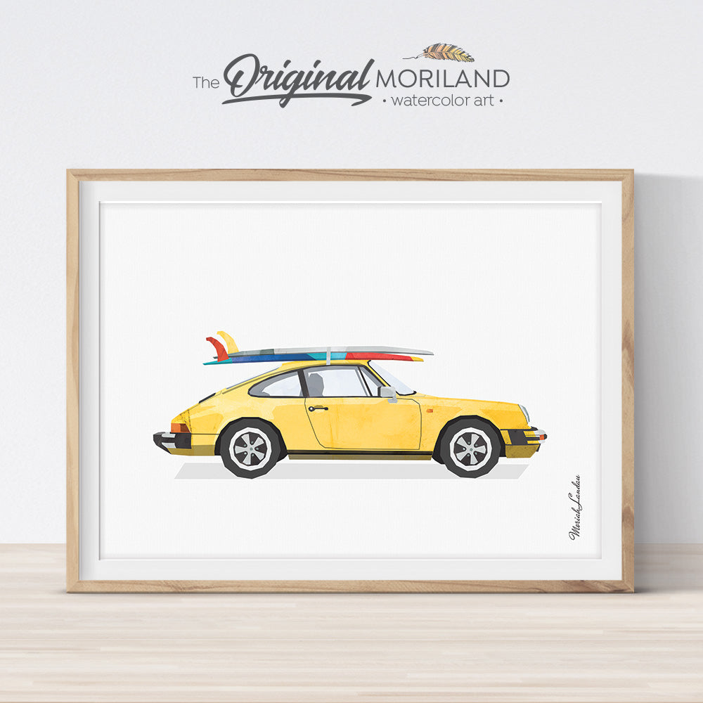 classic Porsche 911 Print with Surfboard wall art print