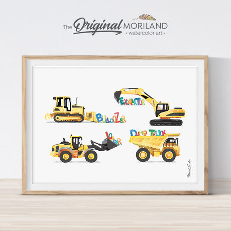 Alphabet Digger Dump Truck Construction Print for boys bedroom