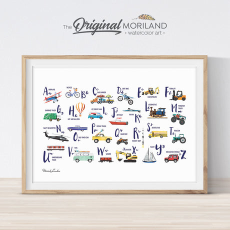 Transportation vehicle Alphabet print for boy room decor