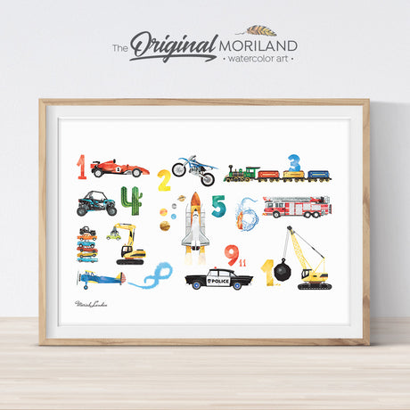 Transportation vehicle Alphabet numbers print for boy room decor