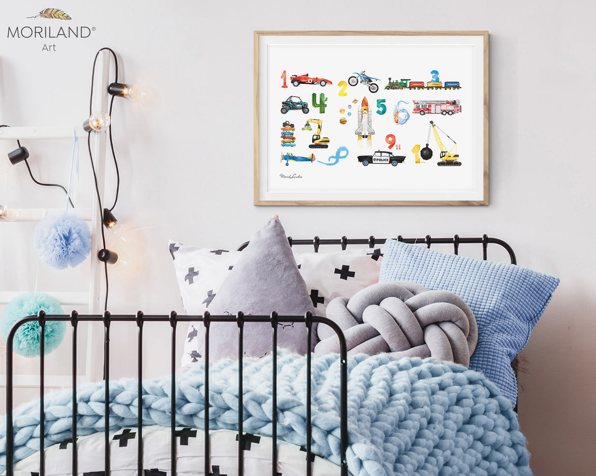 Transportation vehicle Alphabet numbers print for boy room decor
