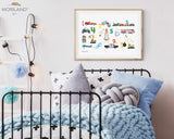 Transportation vehicle Alphabet numbers print for boy room decor
