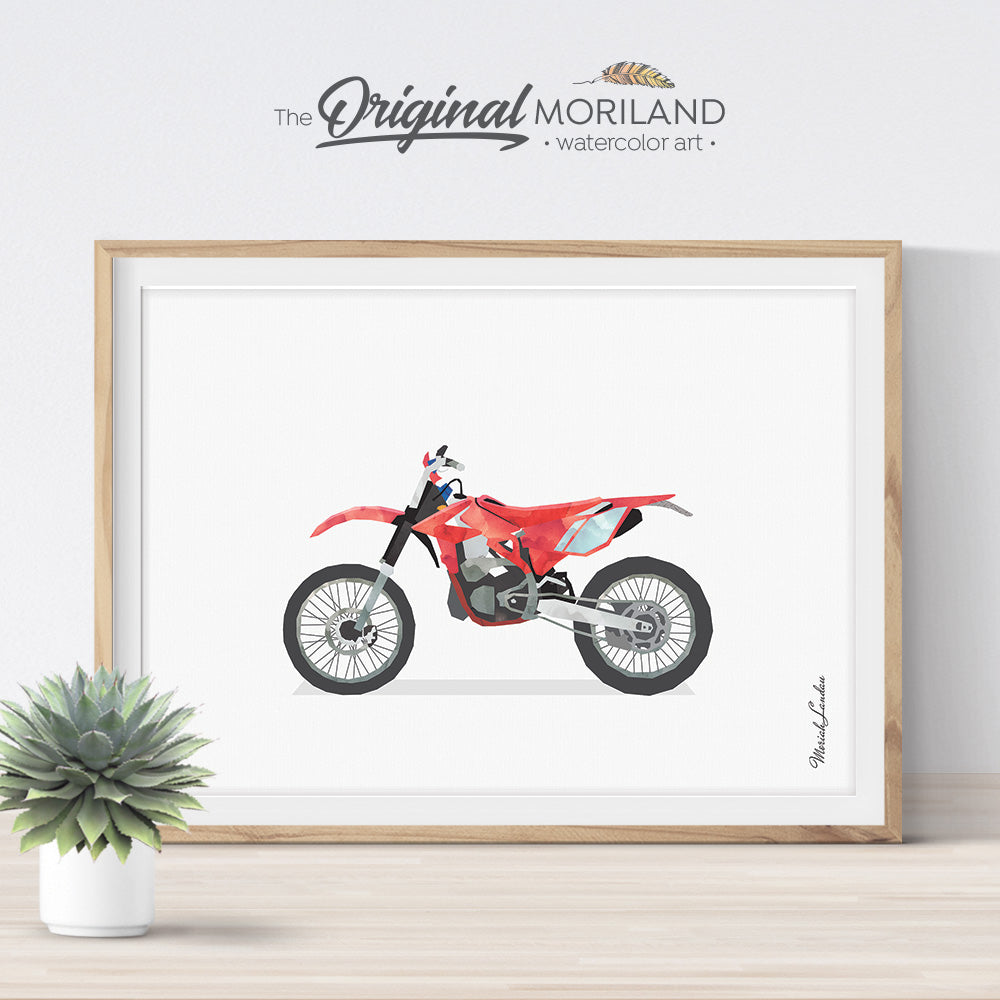 Red Dirt Bike Print for Boys Bedroom Wall Art